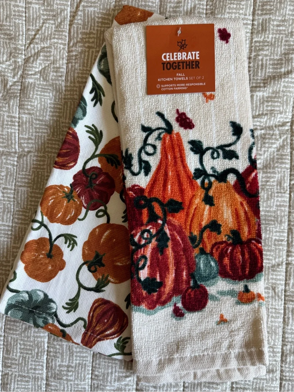 Autumn Pumpkin Kitchen Towels - Two Sets